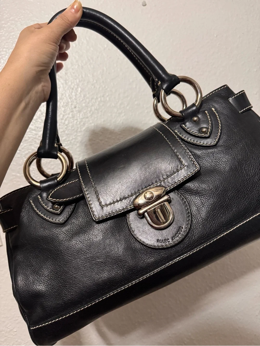 Marc Jacobs Daria Black Leather Top-Handle Satchel with silver Hardware